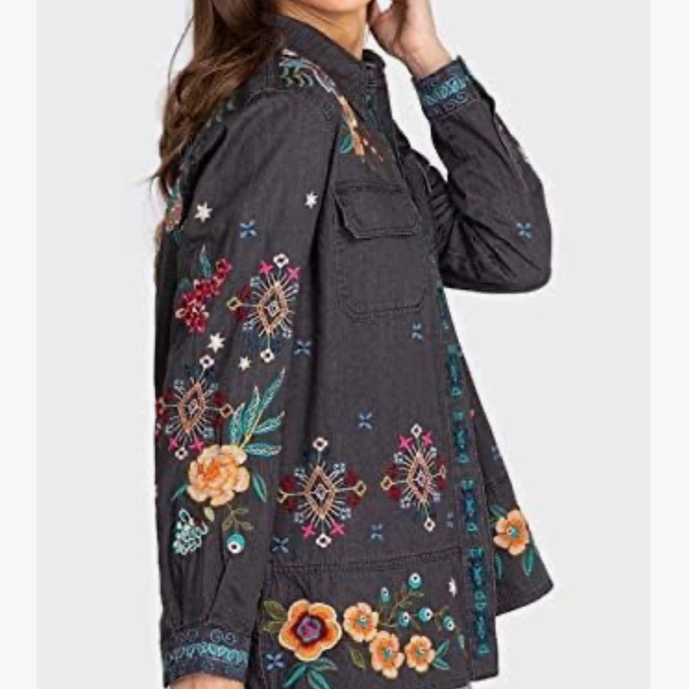 NWT - Johnny Was Black Francisca Floral Embroidered Shirt - PRICE IS FIRM - Picture 13 of 14